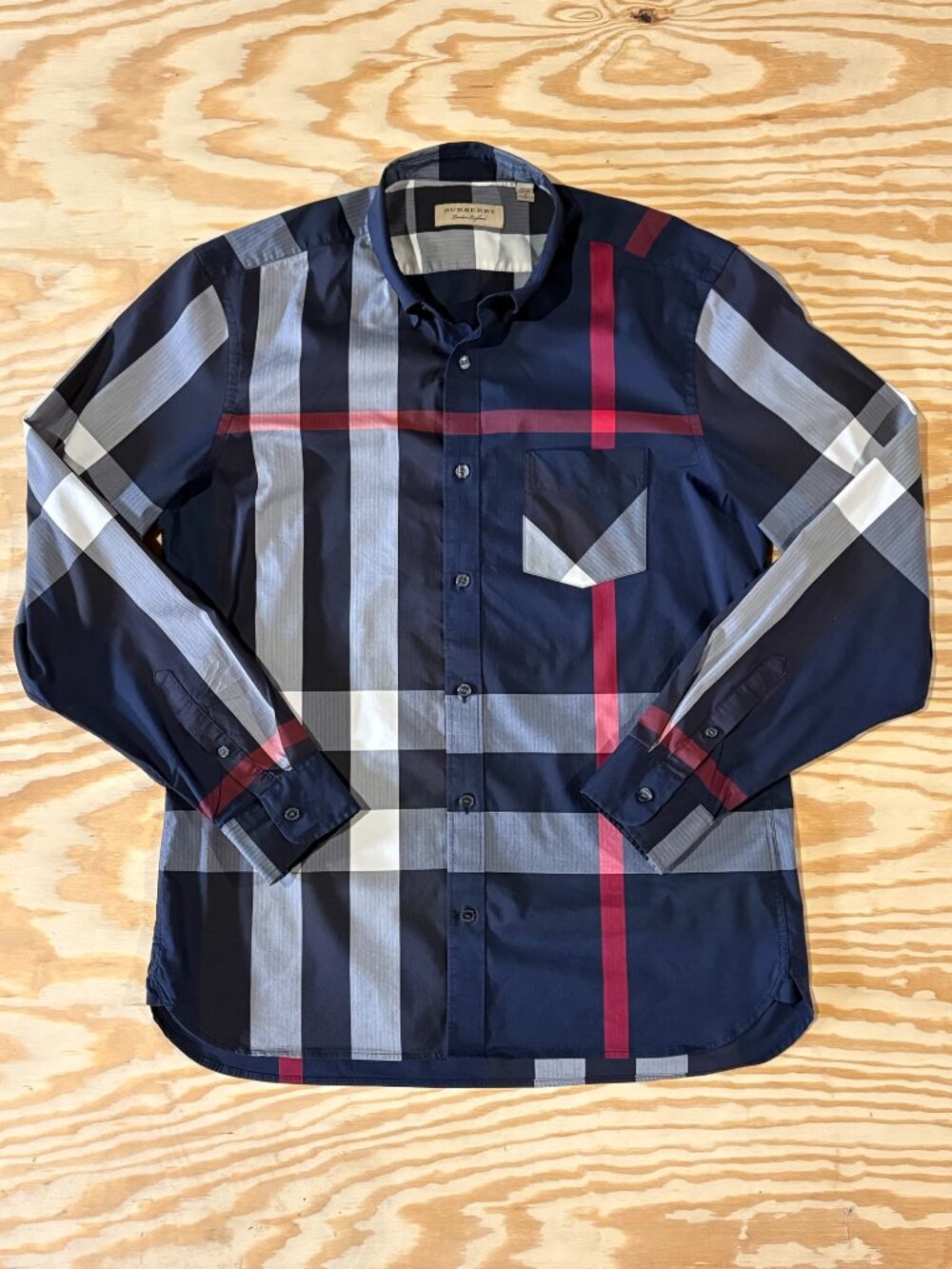 Burberry House Check Navy Red Plaid Shirt | Mens | Large